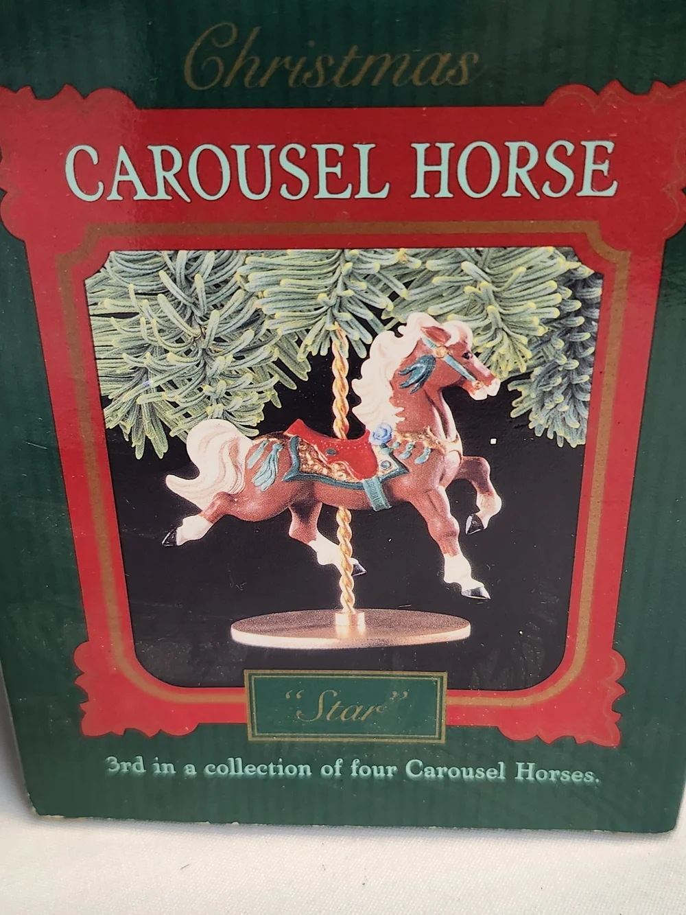 1989 Halmark Holiday Carousel Horse Ornament Set - Green & Multicolor